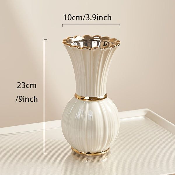 Jarro de cerâmica estilo creme branco - Vaso alto para rosas com água