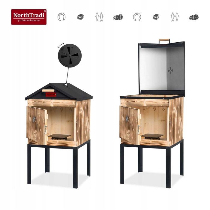 Wędzarnia Ogrodowa Domowa Drewniana Zestaw Palenisko Met. Dach Wędzok