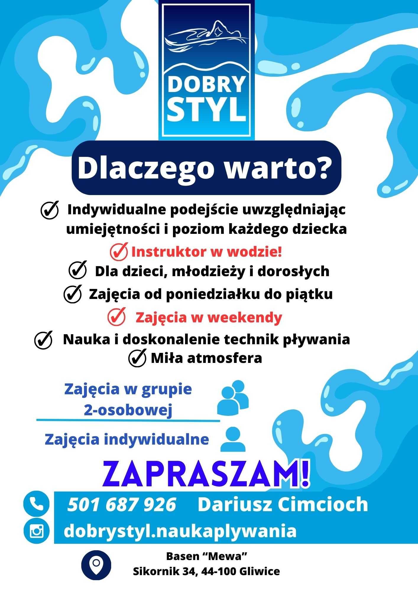 Nauka pływania dla dzieci, młodzieży i dorosłych. Gliwice.