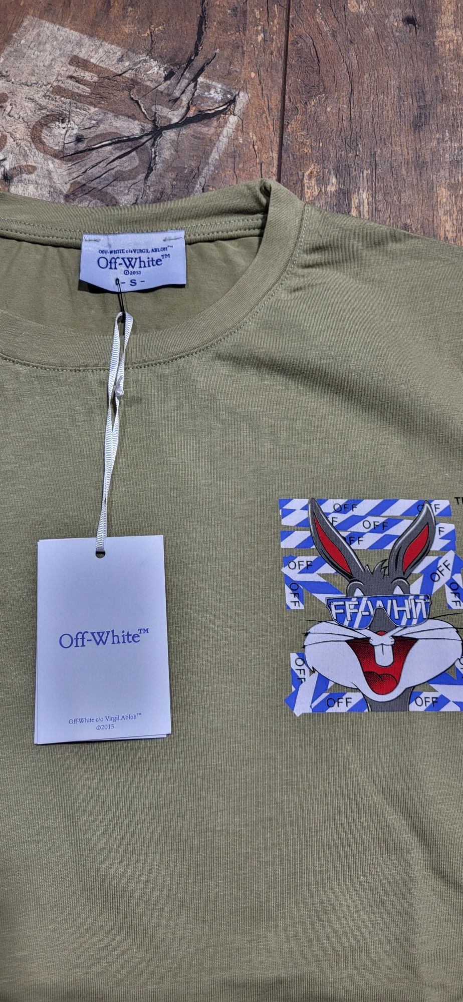 Off white koszulka męska t-shirt oliwka khaki królik bugs S