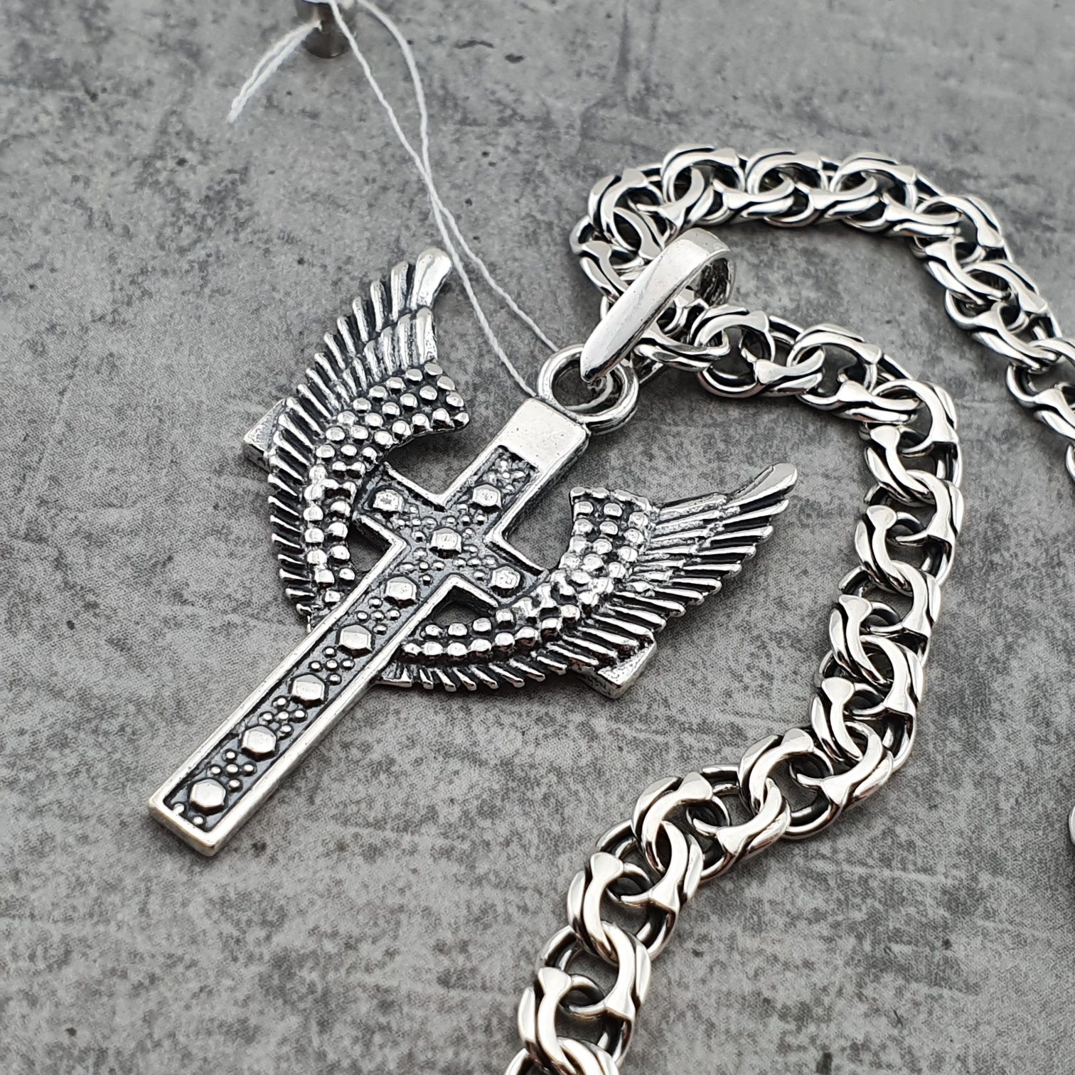 Серебряный мужской кулон крестик крылья Чоловічий підвіс срібло крила