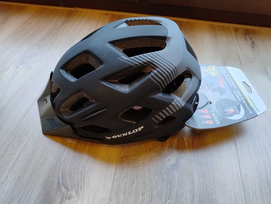 Kask Rowerowy Dunlop MTB 6xLED Czarno-Szary 58-61 cm wentylacja,daszek