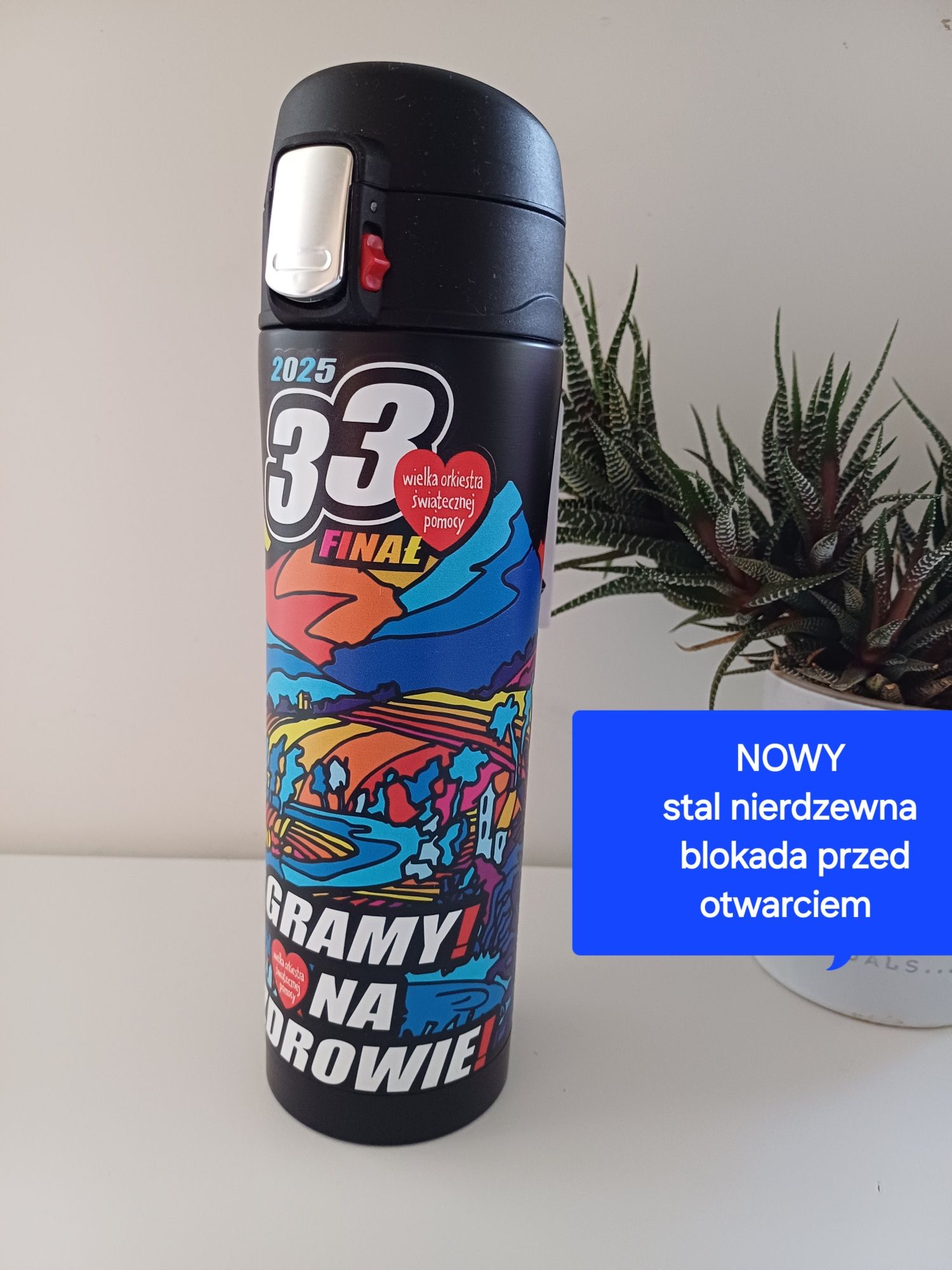 Kubek termiczny WOŚP stal nierdzewna 420 ml NOWY 1 szt. MPM