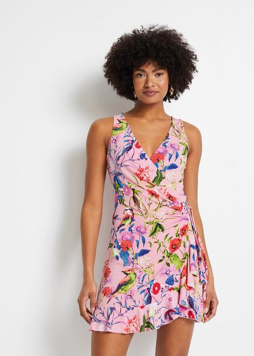 B.P.C letnia różowa sukienka kopertowa z falbanką ^40/42