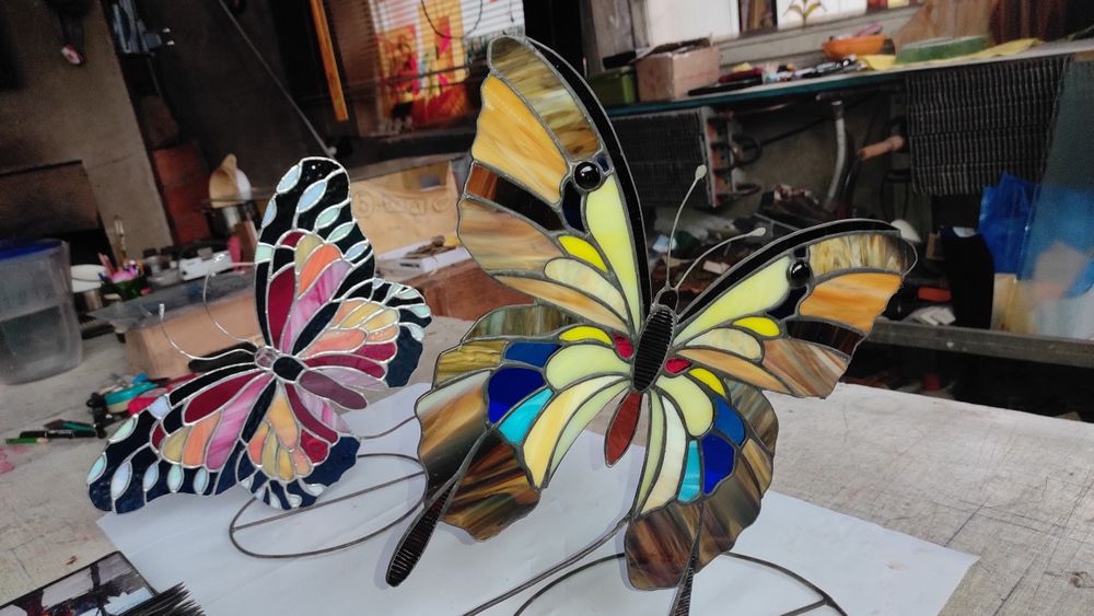 Метелик, вітраж настільний