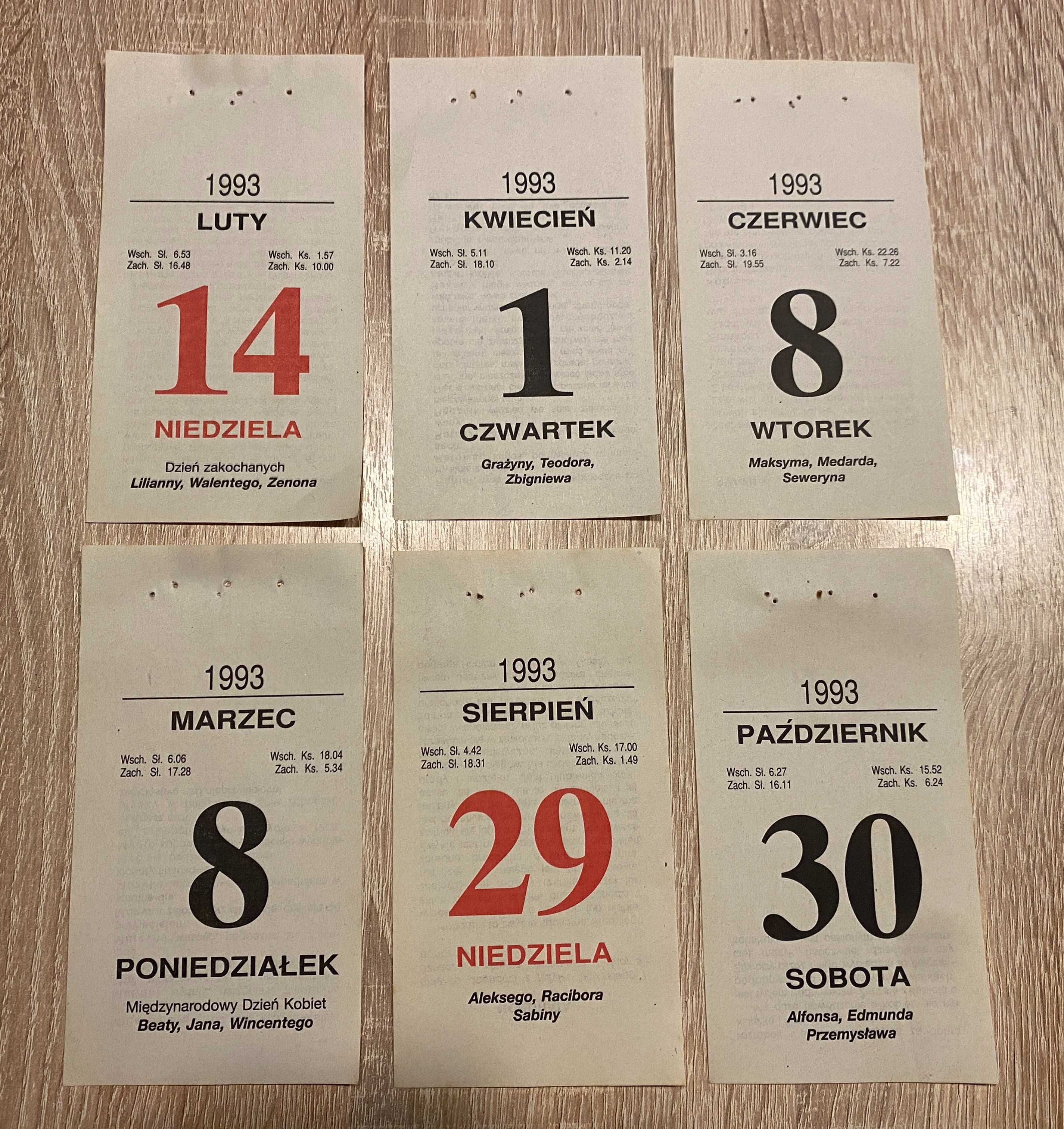 Oryginalna kartka z kalendarza zdzieraka 1993 r. Prezent Rocznica