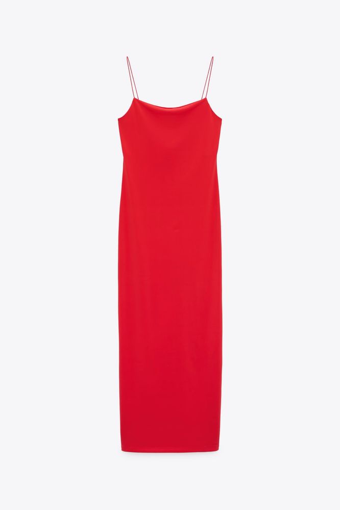 Красное длинное эластичное платье в стиле скимс zara платье миди зара