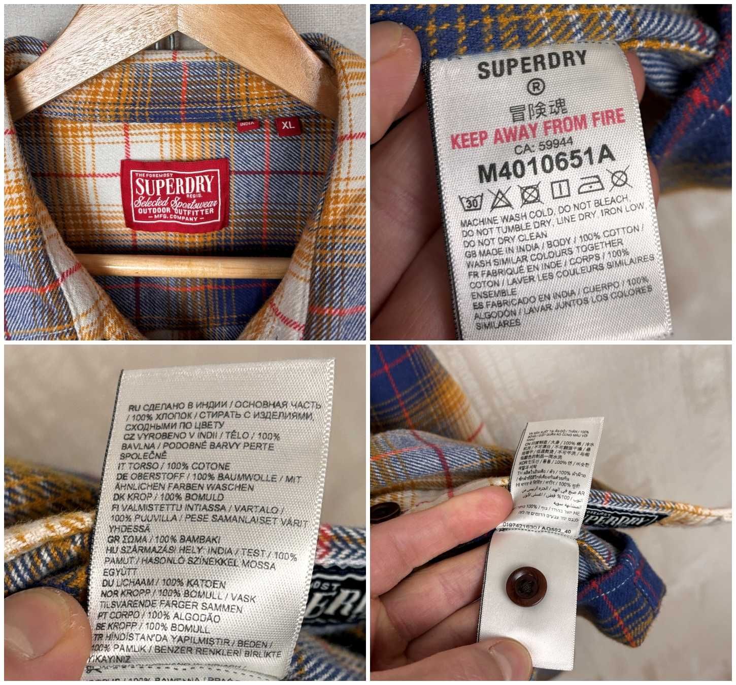 SuperDry щільна фланелева чоловіча сорочка в клітинку розмір XL