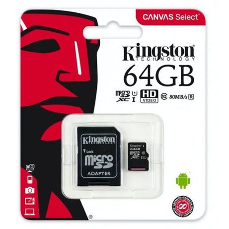 Карта памяти Kingston 64GB microSDXC UHS-I Canvas Select 80R class 10