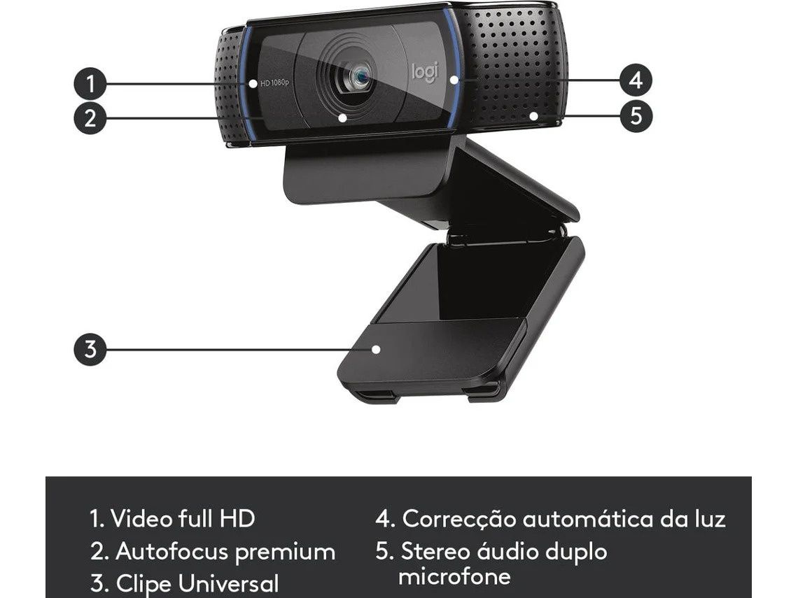 Webcam Logitech C920 (Full HD - 10 MP - Microfone Incorporado)
