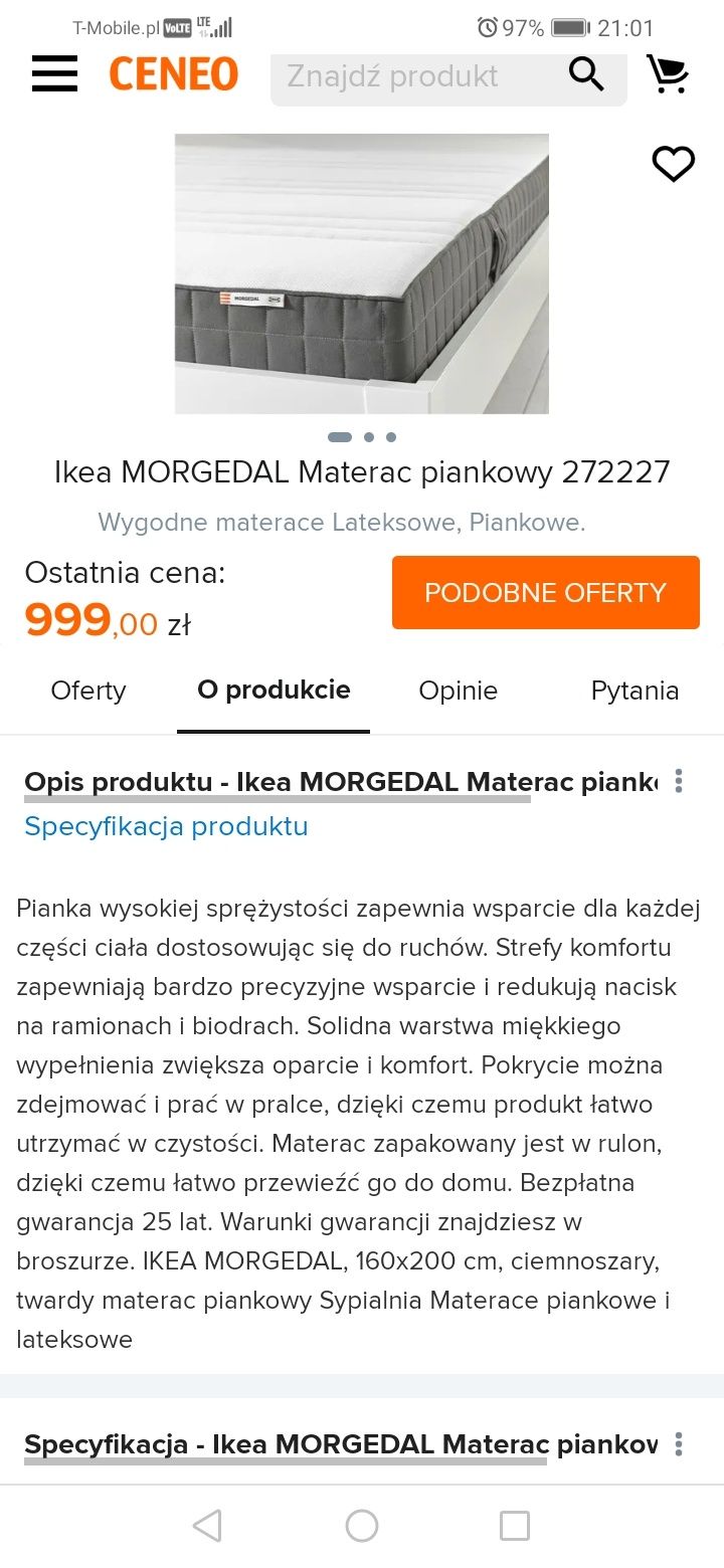 Materac piankowy 160x200