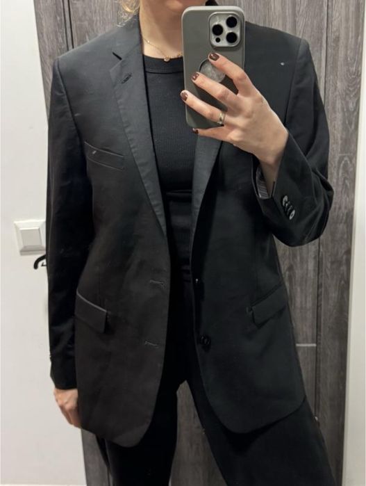 Чорний жіночий жакет, піджак блейзер оверсайз s m