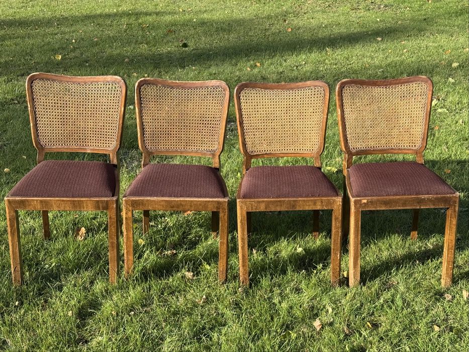 4 krzesła tapicerowane z rafią! Stylowe krzesła vintage!