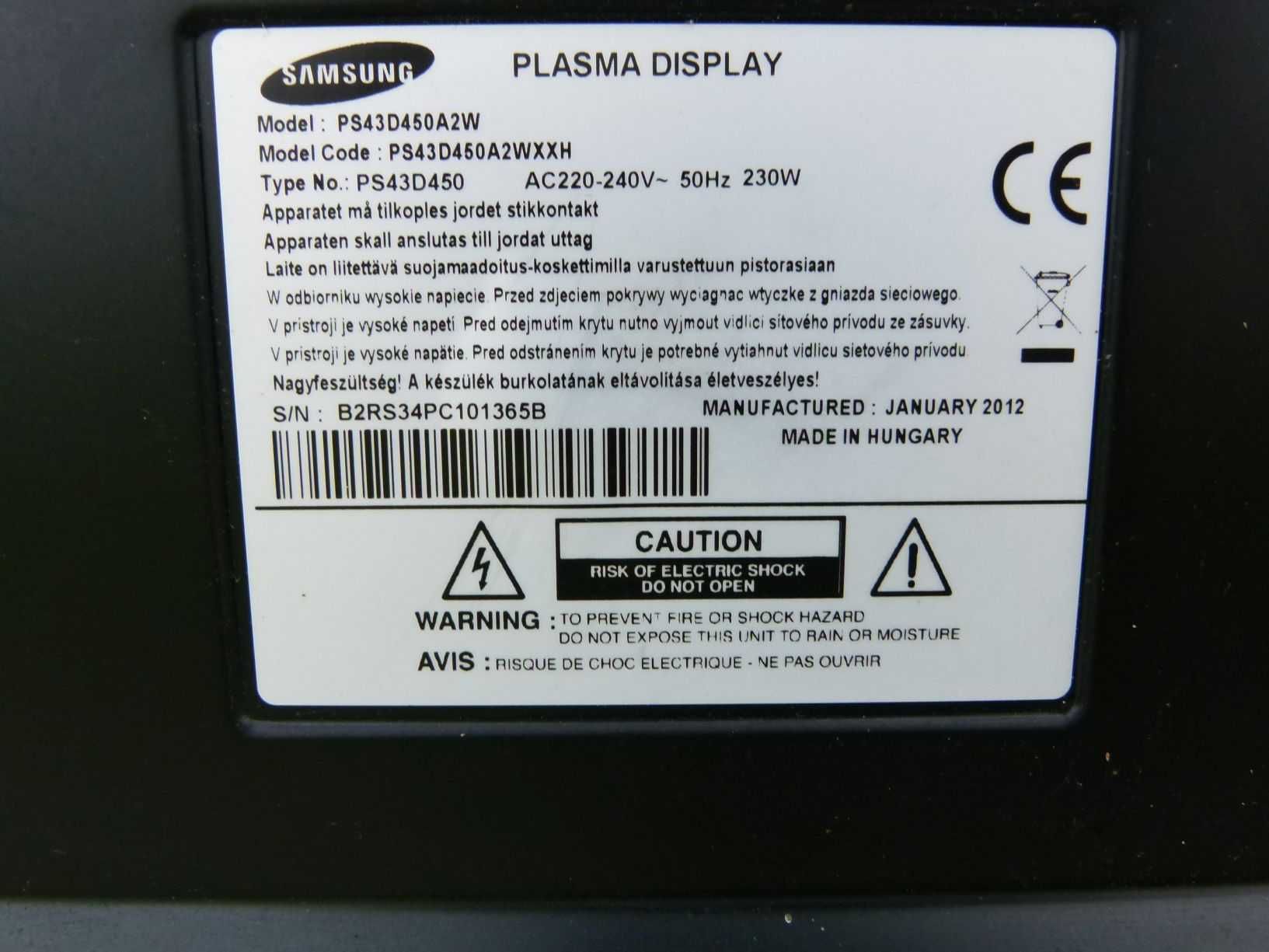 Telewizor Samsung Plazma PS43D450A2W płyta słychać głos