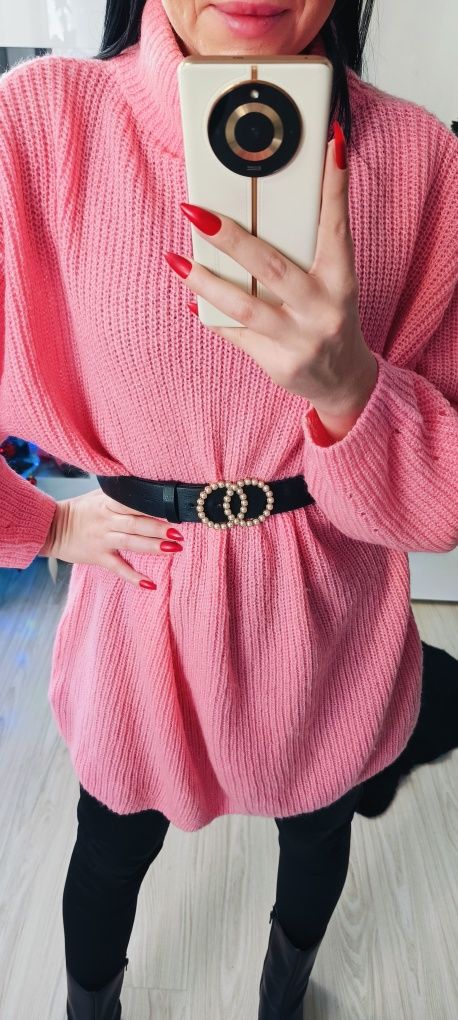 Sweter sukienka sweterkowa Moher H&M cukierkowy róż barbie 

Stan bard
