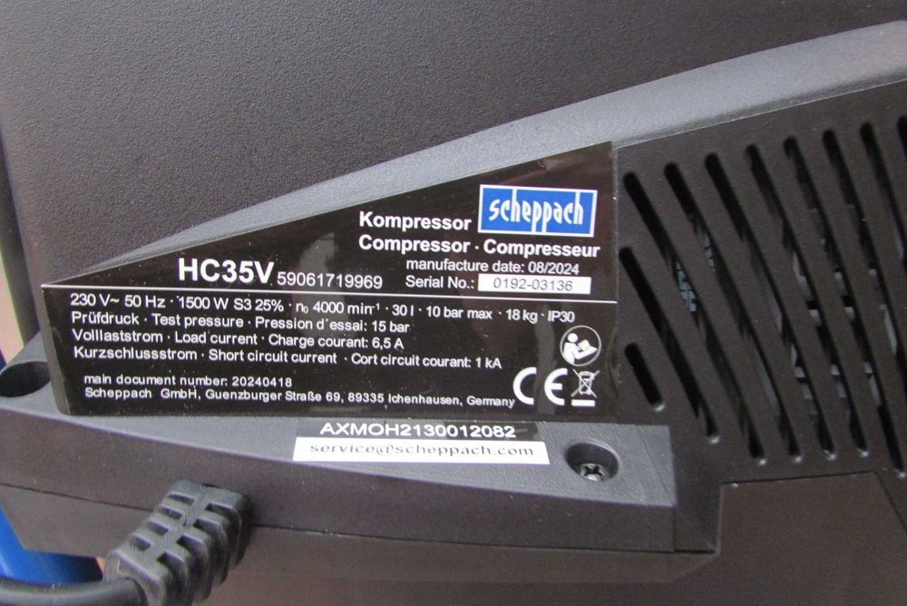 Вертикальний безмасляний компресор Scheppach 30L 10 бар (з Німеччини)