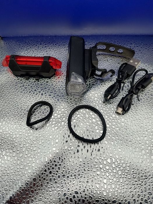 Zestaw lampek rowerowych LED USB przód i tył, ładowane, nowe