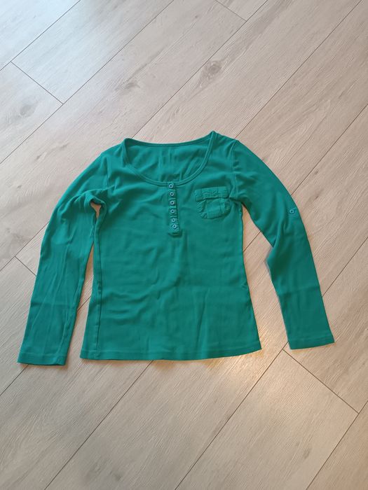 Zielona turkusowa bluzka z długim rękawem S