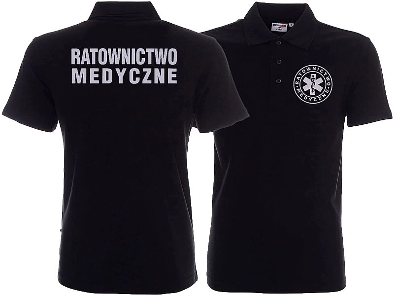 Koszulka Polo ratownicza czarna męska odblaskowa FUNKCYJNA (XL)