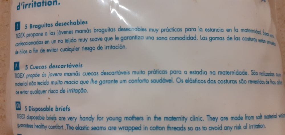 Cuecas descartáveis - maternidade