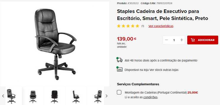 Cadeira escritório Staples como nova