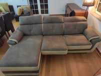Sofá de  Três Lugares com Chaise Longue Castanho e Bege