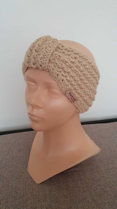 Beżowa damska opaska na głowę - Handmade, Rękodzieło