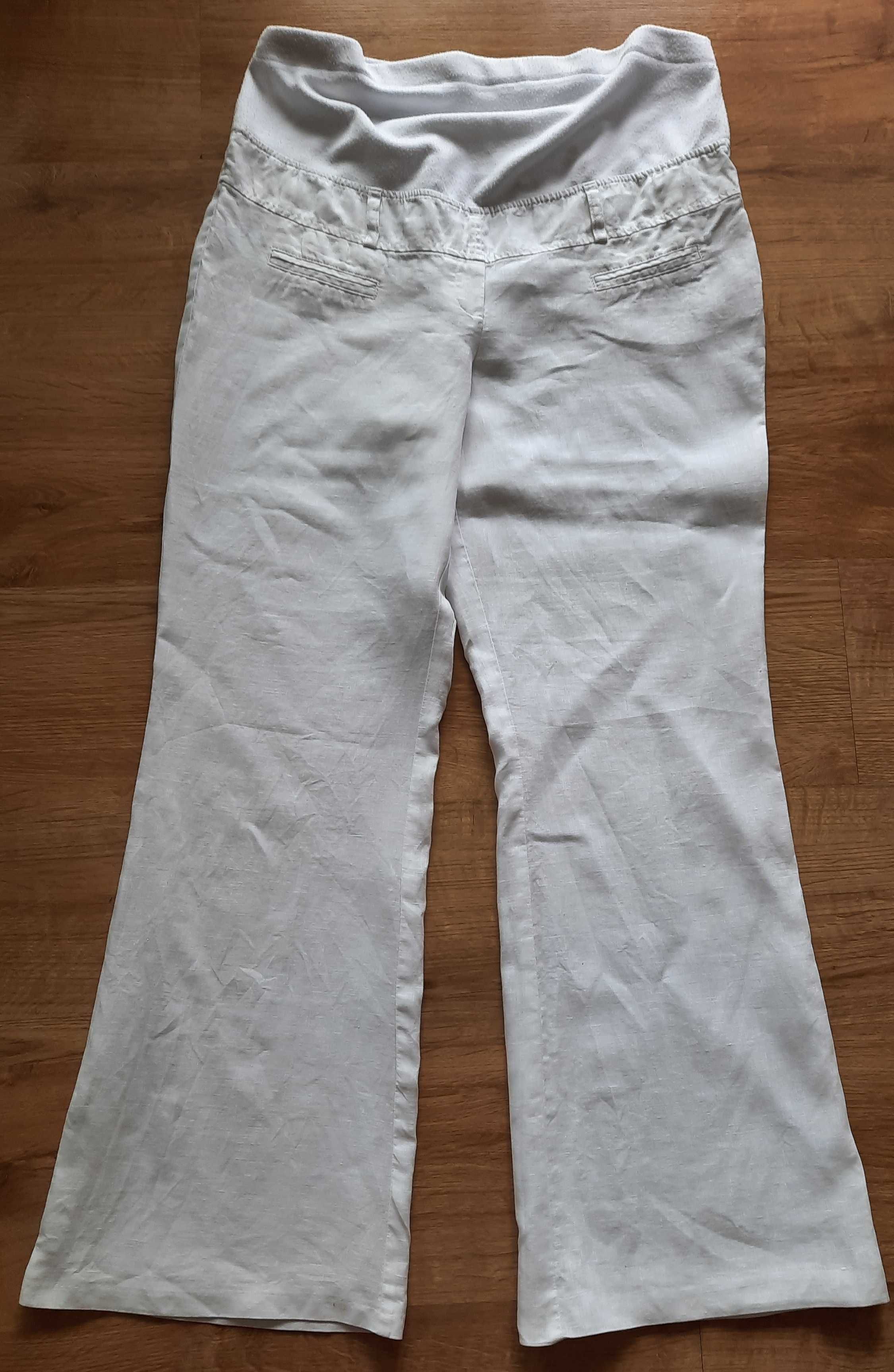 MATERNITY spodnie ciążowe białe lniane roz. 40