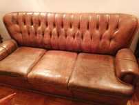 Conjunto de 3 Sofás, capitoné, em Pele Genuina (Vintage)