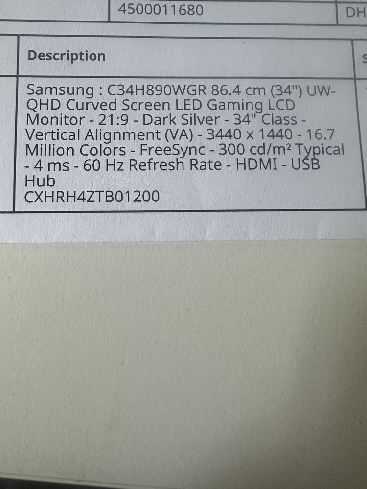 Monitor LED Samsung 34” 3440x1440