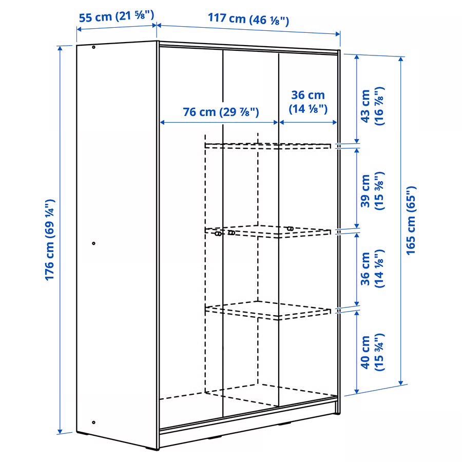 Roupeiro c/3 portas, branco, 117x176 cm