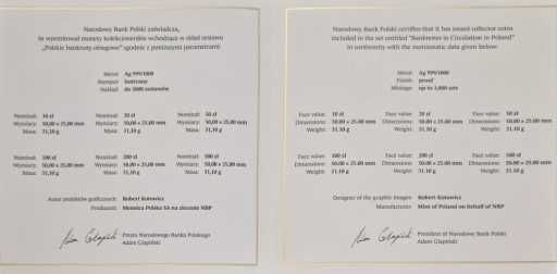 Srebny Okolicznościowy Zestaw Polskie banknoty obiegowe, nakład 3000