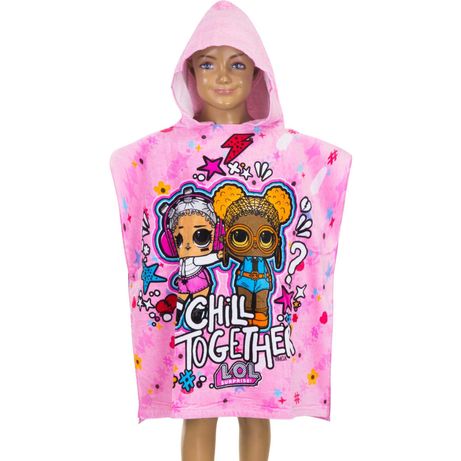 Пляжное полотенце пончо с капюшоном куклы ЛОЛ LOL для девочки 3-7 лет