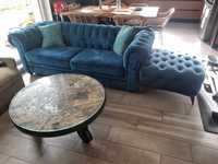 sofa kanapa Chesterfield + PUFA pikowana zielona turkusowa do salonu