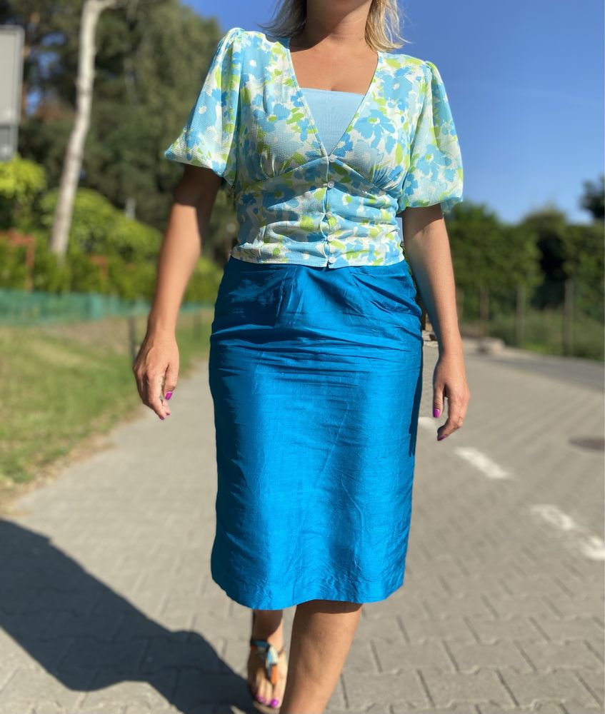 Vintage jedwabna jedwab szmaragdowa 40