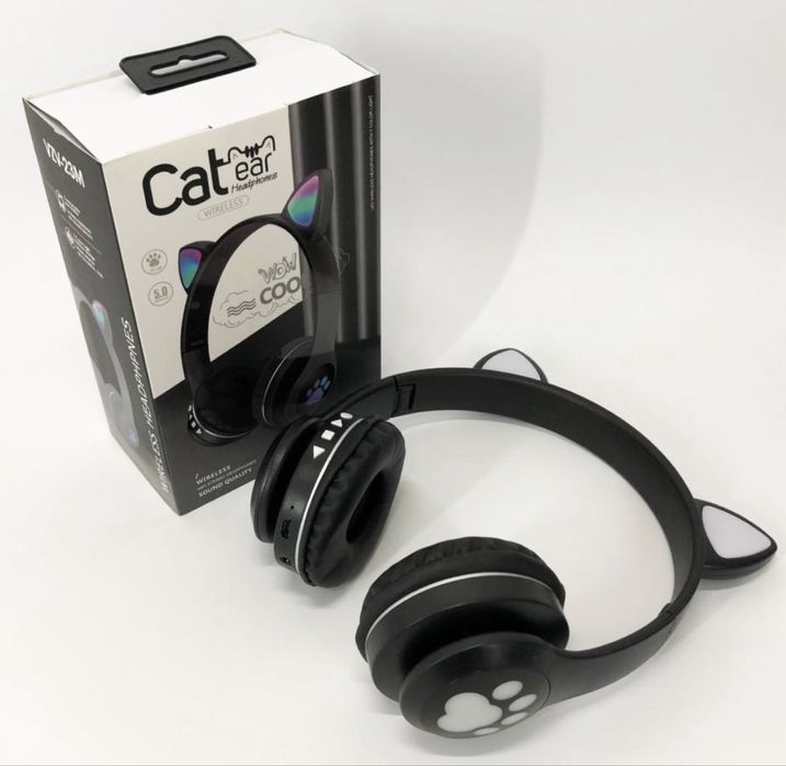 Бездротові навушники Cat VZV 23M з котячими вушками та RGB, чорні,Топ)