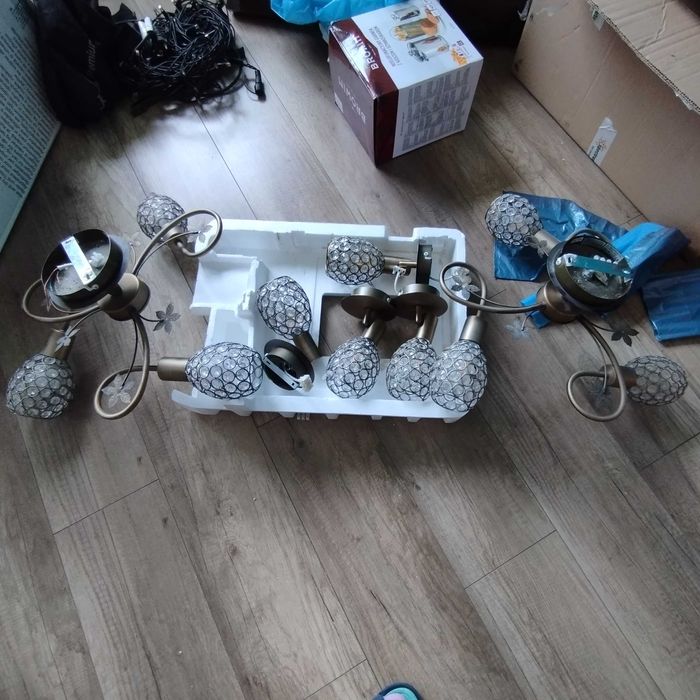 2 x Lampa Sufitowa Żyrandol Kryształowa Swarovski, mosiądz+ 2x kinkiet
