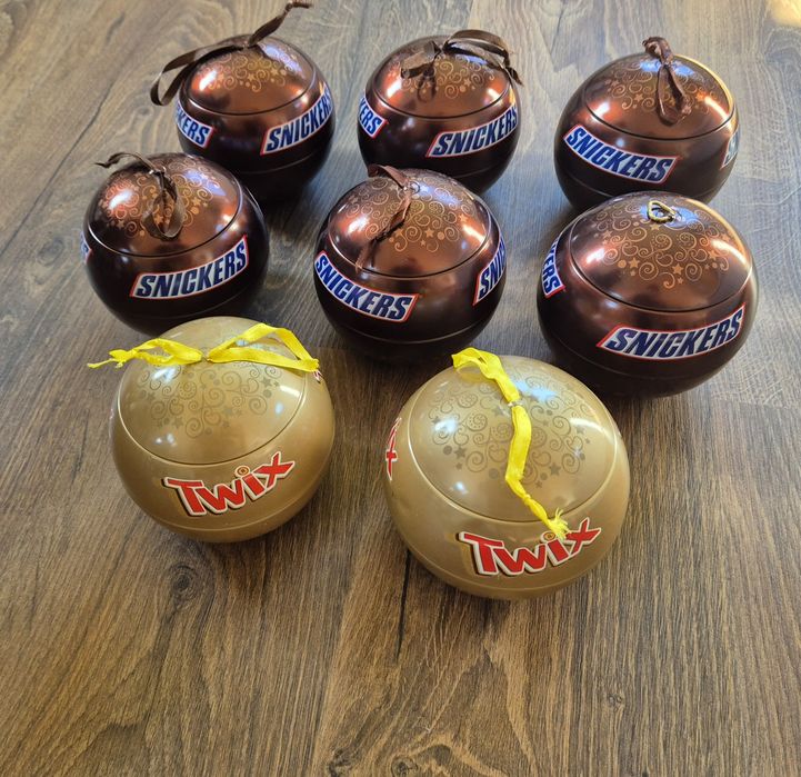 Bombki na choinkę, ozdoby świąteczne, pojemniki Snickers, Twix