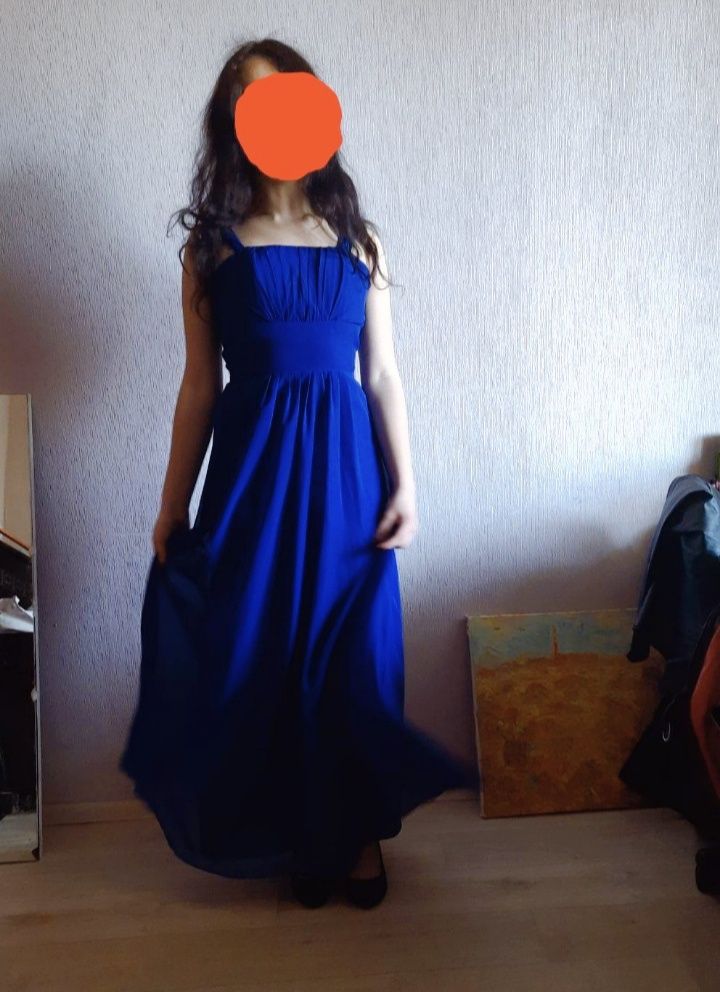 Вечернее платье синее в пол шифон с корсетом,нарядное,на праздник.