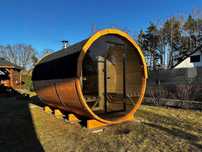 Sauna beczka 2,4m ze ścianką Panorama