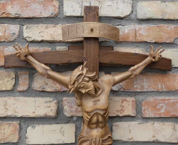 Wiszący Krzyż krucyfiks JEZUS PASYJKA drewno 109cm