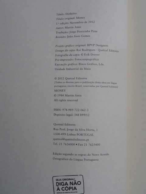 Dinheiro de Martin Amis - 1ª Edição