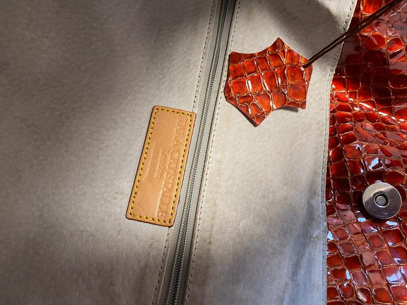 Tara Crystalle włoska torebka shoperka skora bambus bamboo bordowa