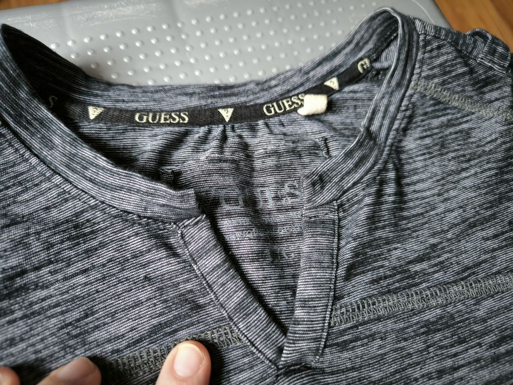 Guess longsleeve męski L koszulka z długim rękawem ciemny szary melanż