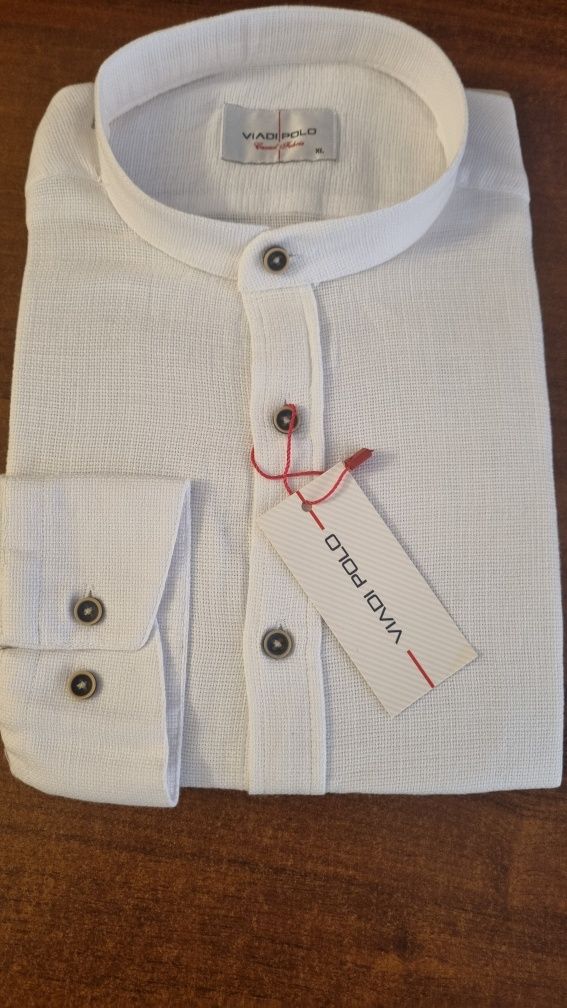 Lniana biała męska koszula ze stójką długi rękaw  M.,L,XL,2xl,3xl,4xl,
