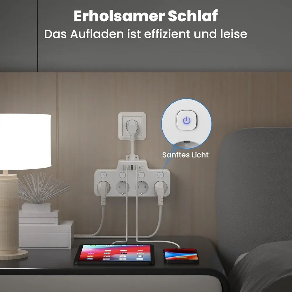 Listwa Zasilająca z ładowarką USB C (PD 20W): wielokrotne gniazdo z pr