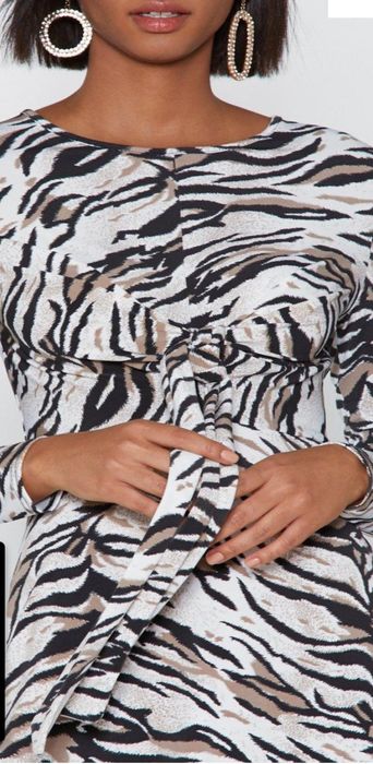 Nasty Gal extra midi Sukienka zwierzęcy wzór zebra roz. 36 _ S