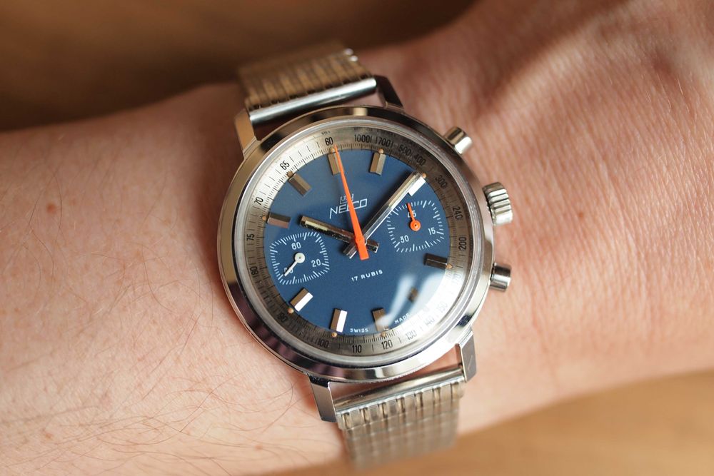 NELCO racing vintage chronograph - stalowa koperta 37,5mm - lata 70-te