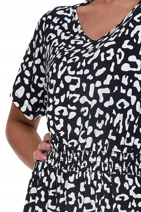 Krótka Sukienka Damska Do Kolan  Zwiewna Czarno Biała Panterka Moraj L