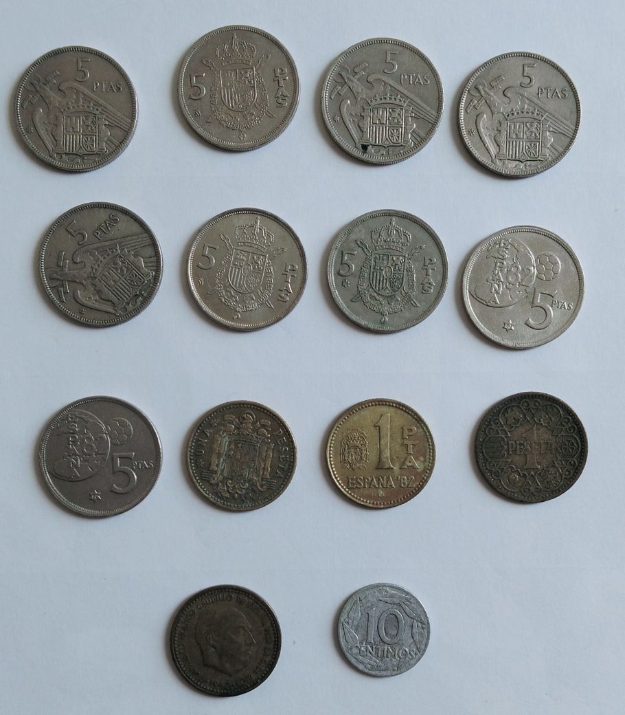 Conjunto 14 moedas Espanha antigas vários anos